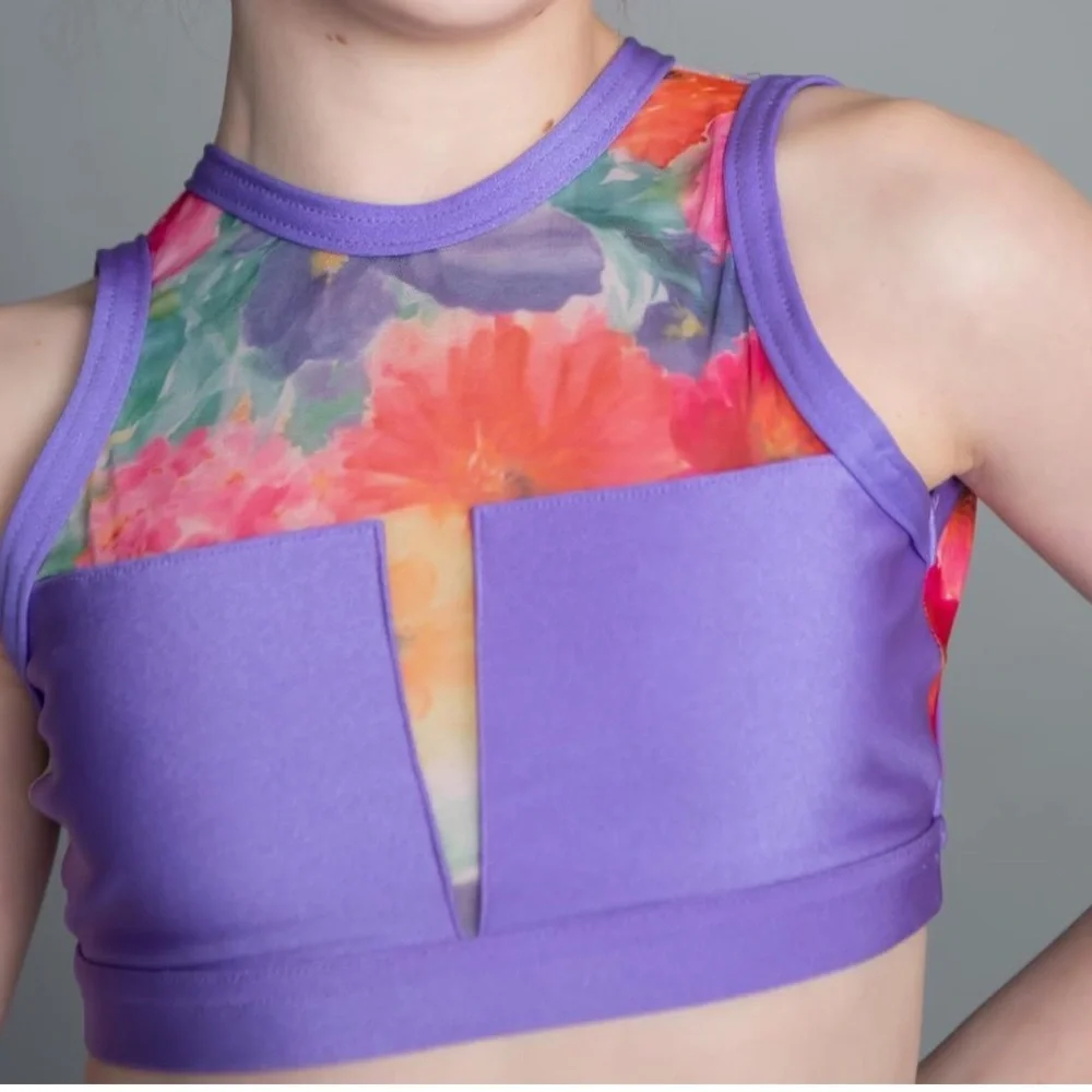 💜Details Dancewear 2 piece set from the Wild Orchid Collection, Lavender Floral